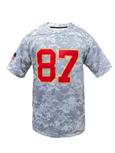Men's #87 Retro Grey Sport Jersey-Breathable V-Neck, Short Sleeve with Camo Design & USA Flag Patch, ldeal for Training & Casual Wear, Sports Top