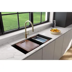 BOCCHI BAVENO LUX 33" Double Bowl Granite Composite Kitchen Sink with Integrated Workstation and Accessories