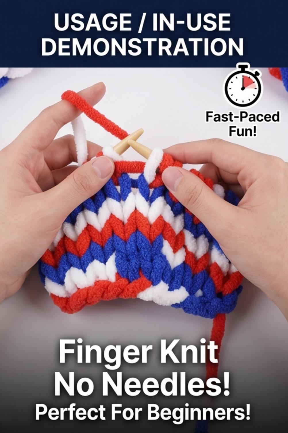 Patriotic Red White Blue Chunky Chenille Yarn (4 Pack) - No-Needle Finger Knit Yarn, Ultra Soft Plush Cat Tail Yarn for DIY Blankets & Gifts