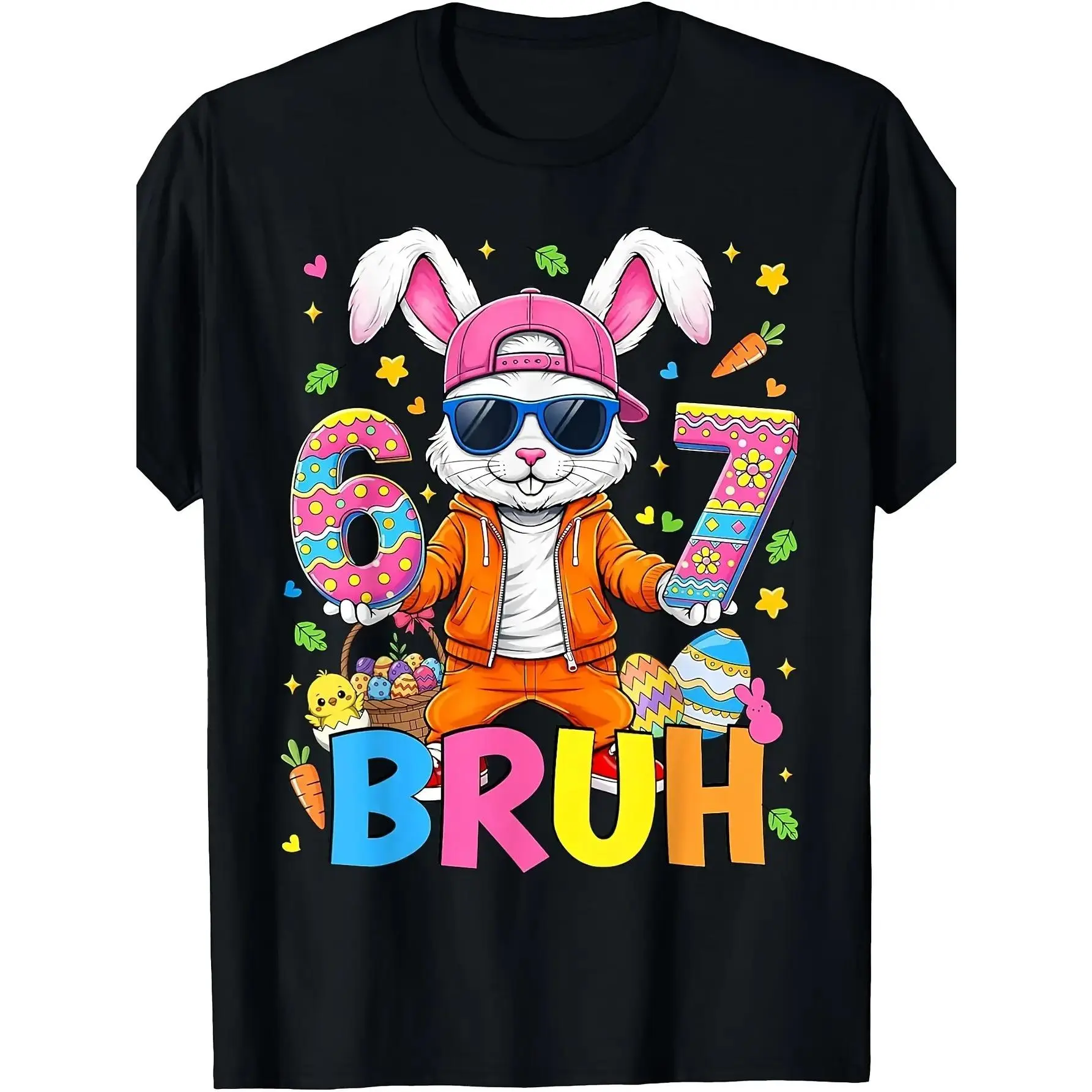 67 Bruh Easter Day Six Seven Rabbit Bunny Face Easter Eggs T-Shirt Comfortable Boys'and Girls' T-Shirts for Anytime Wear