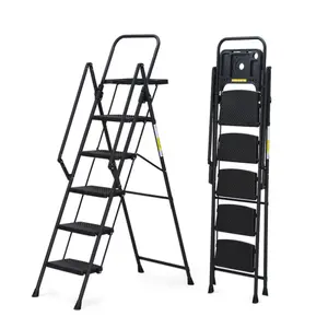 Bellemave  A folding foot ladder with handles, anti slip wide pedals, and tool trays, a lightweight steel ladder that is perfect for kitchen and home, indoor and outdoor use, and a sturdy 6-step steel ladder suitable for ceilings up to 12 feet high,,summe