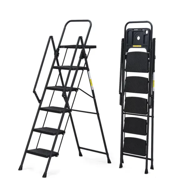 Bellemave  A folding foot ladder with handles, anti slip wide pedals, and tool trays, a lightweight steel ladder that is perfect for kitchen and home, indoor and outdoor use, and a sturdy 6-step steel ladder suitable for ceilings up to 12 feet high,,summe