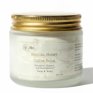 Mel Whipped Tallow and Manuka Honey Balm, Grass Fed Beef Tallow, Manuka Honey, Matcha Scent - Deep Hydration, Skin Barrier Protection, Natural Ingredients - 2 oz