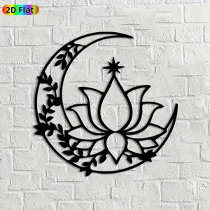 1pc Lotus & Crescent Moon Metal Wall Art, Enchanting Lotus Crescent Moon Statue Mural, Ideal Gift for New Year, Easter, Boho Decor Enthusiasts,  Perfect for Bedroom Wall & Garden Fence, Unique Aesthetic Home Decor