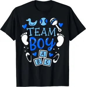 100% Cotton Team Boy Gender Reveal Party Pink Blue  Announcement T-Shirt