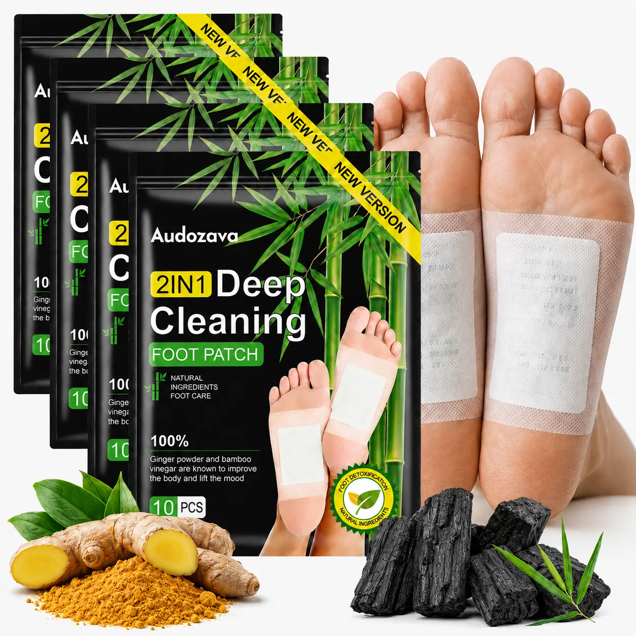 Natural Ginger Detox Foot Pads, Foot Detox Patches for Toxin Removal, Stress Relief & Better Sleep, Deep Cleansing Foot Pads with Bamboo Vinegar & Ginger for Foot Care Alternative Therapeutic Wellness