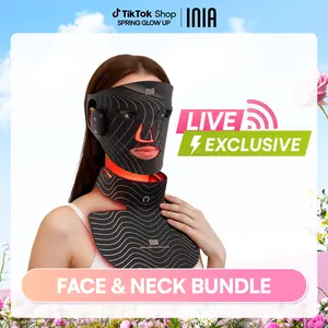 【LIVE EXCLUSIVE】INIA GLOW Wireless Red Light Face & Neck & Chest Mask Bundle – 630nm & 850nm Red Light Therapy Mask Devices | Skincare Set for Lifting, Firming & Radiant Glow at Home, Rechargeable & Portable with 2-Year Warranty