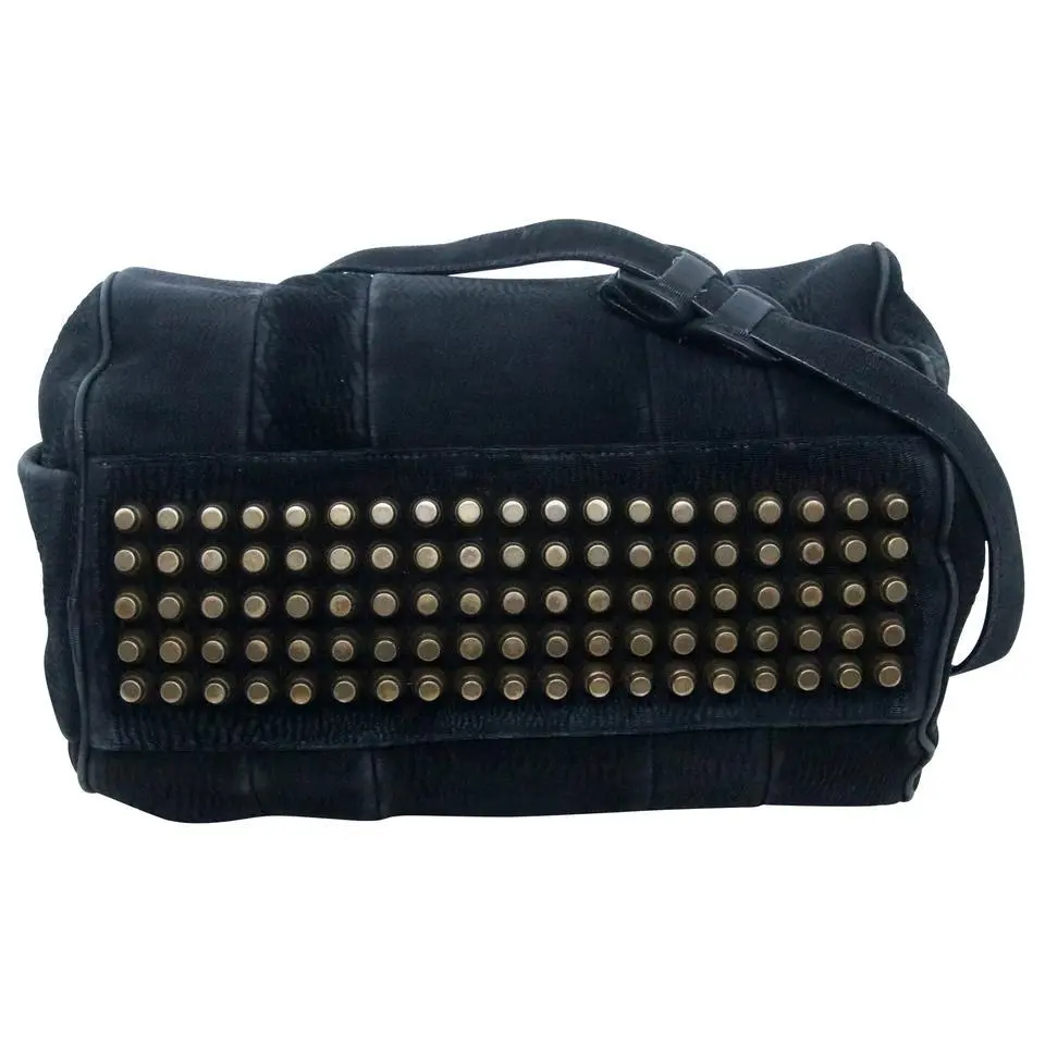 The Alexander Wang Duffle Pebbled Rocco Stud-bottom Black Leather