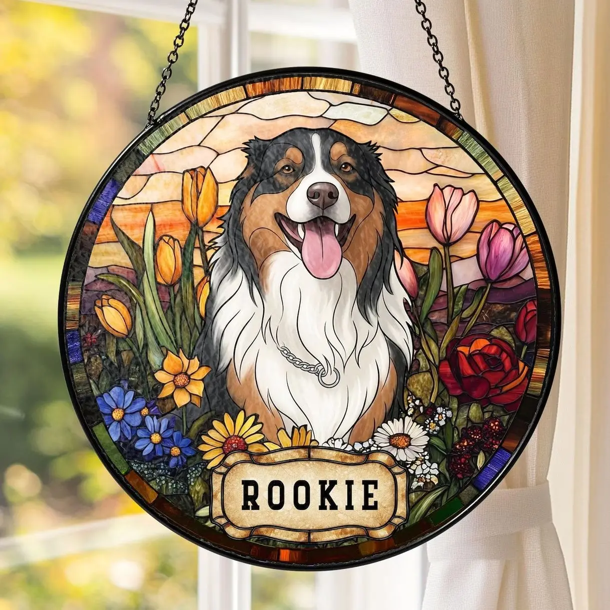 6 ops Personalized Dog Portrait Stained Glass Suncatcher, Custom Pet Memorial Cat Loss Keepsake, Pet Loss Gift