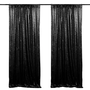 Black Backdrop Curtains for Parties 2 Pcs 2ftx8ft Sequin Party Backdrop Seamless Photography Background Halloween Decoration Banners Ornaments