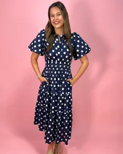 Spot-On Style Polka Dot Puff Sleeve Pintuck Dress