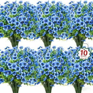 Decor 10 Bundles Artificial Flowers for Outdoors Fake Silk Flowers UV Resistant Faux Plastic Plants for Spring Summer Garden Porch Window Box Table Vase Home Indoor Outdoor Decoration, Blue