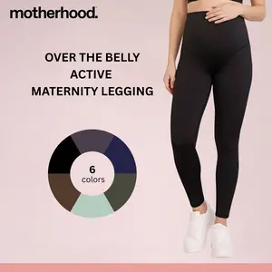 Motherhood Maternity Active Over the Belly Leggings with Secret Fit Belly Support for Pregnancy Comfort