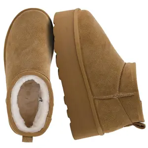 CUSHIONAIRE Hippy Women’s Platform Ankle Boots – Genuine Suede, Faux Fur Lining, Cozy Winter Slip-On Design Chestnut 10