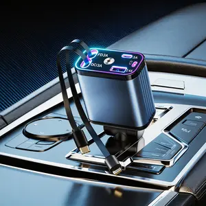 120W Car Charger With Starry Sky Atmosphere Light Retractable Dual Cable Fast Charging SBSPC Dual Port USB C Car Charger For iPhone Laptop