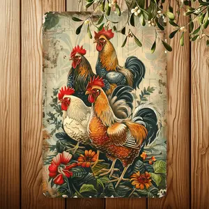 Vintage Rooster Metal Tin Sign for Rustic Wall Decor Indoor and Outdoor Farmhouse Kitchen Office and Garage Decoration
