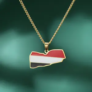 Cazador Stainless Steel Yemen Geography Pendant Necklaces for Women Gold Color Jewelry Nation Map Enamel Necklace Gift Wholesale