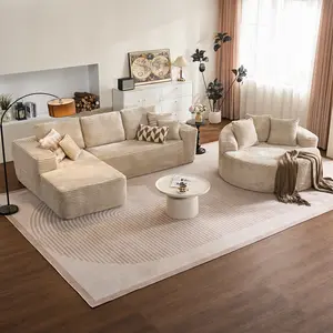 CAODOC Boneless Cloud Sectional L-Shaped Sofa with Comfy Round Chaise, Oversized Lounge Chair, Plush Cushions, Fully Assembled, Minimalist Modular Design