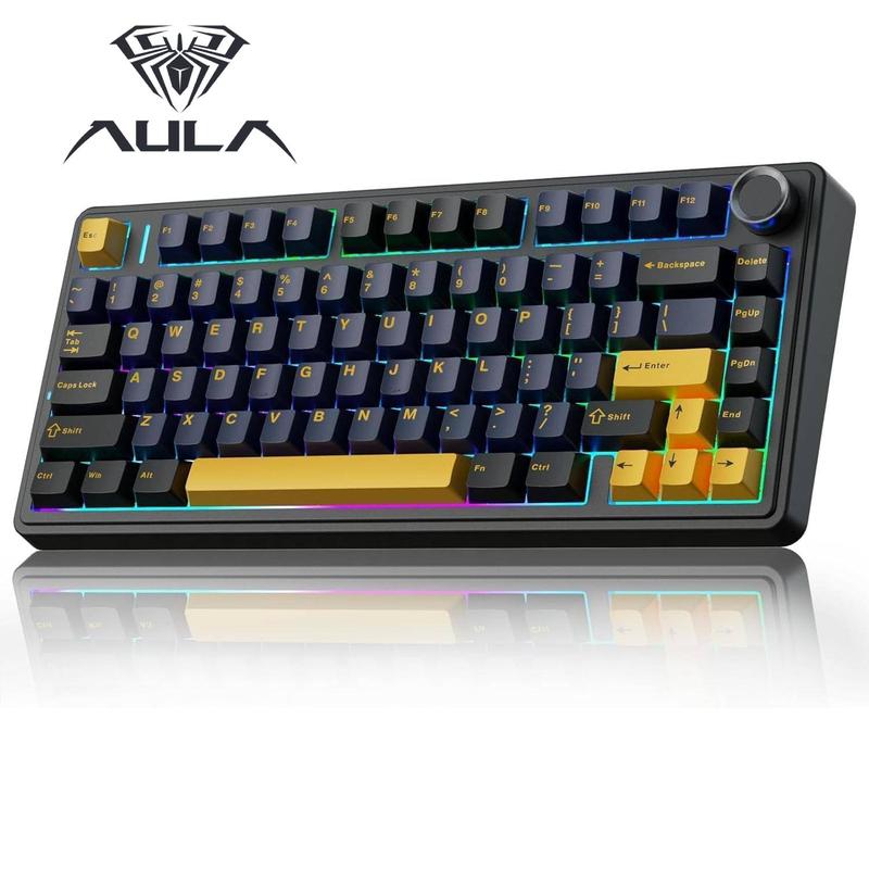 Aula F75 Gasket Mechanical Keyboard, 75% Wireless Hot Swappable Gaming Keyboard with Five-Layer Padding&Knob, Bluetooth/2.4GHz/USB-C, RGB (Blue Gradient, LEOBOG Reaper Switch) bluetooth  keyboard