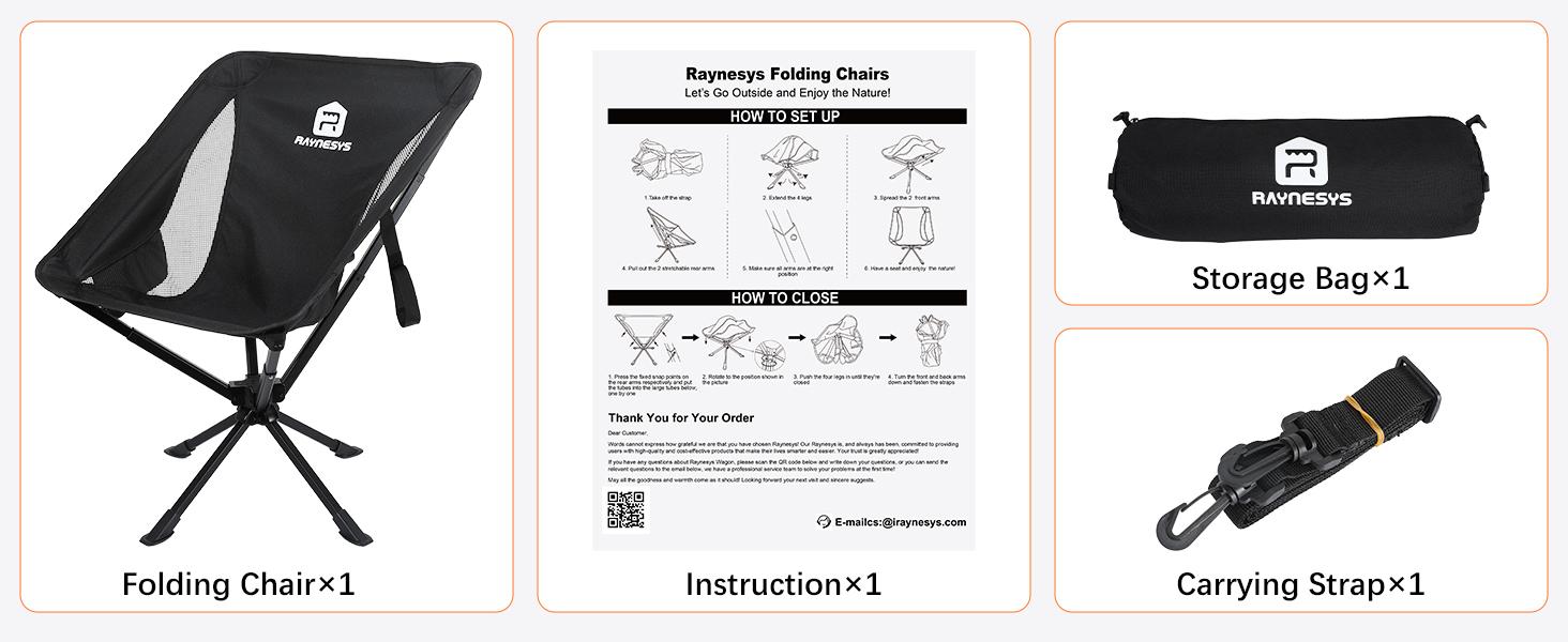 360° Swivel Camping Chairs, Portable Camping Chair with Headrest and Storage Bag, Lightweight Foldable Chair for Outside Camping, Hiking, Travel, Beach and Sports