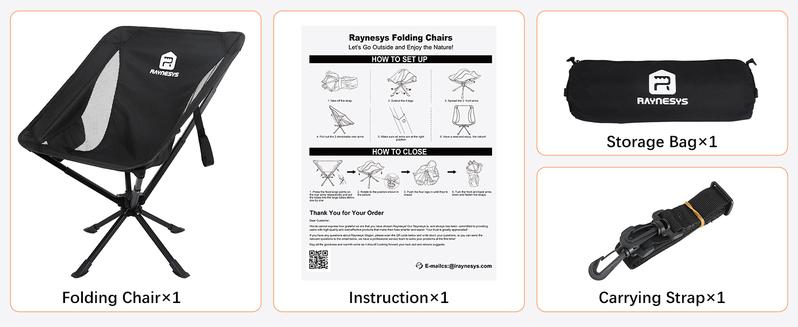 360° Swivel Camping Chairs, Portable Camping Chair with Headrest and Storage Bag, Lightweight Foldable Chair for Outside Camping, Hiking, Travel, Beach and Sports