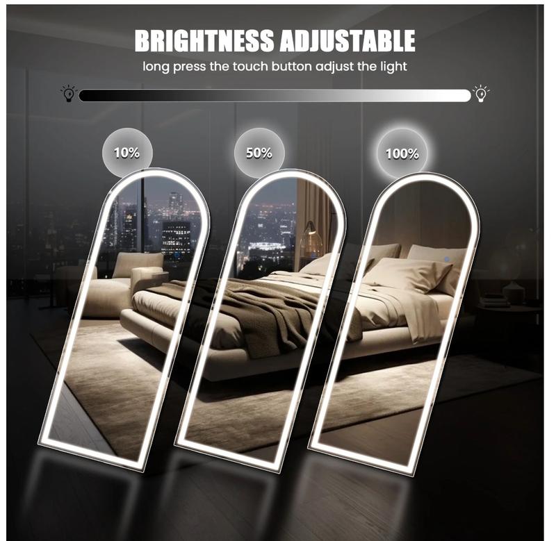 LED Arched Full Length Mirror 71"x26" Lighted Full Body Mirror with Aluminum Frame & Polished Glass for Bedroom Modern Design 120 LED Lights Energy Efficient High-Quality Glass