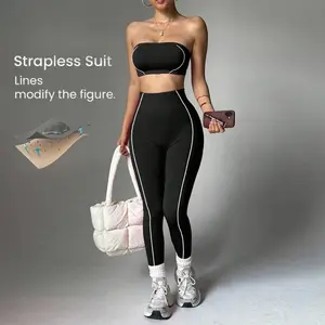 Women's Color Block Yoga Set | Wrap Chest Top & Peach Hip Workout Pants Fitness Suit