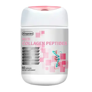 Kingscom Multi Collagen Peptides Beauty Supplement - Hydrolyzed Collagen with Grape Seed, Melatonin, GABA, Hyaluronic Acid, Vitamin C, Vitamin B6 - 60 Edible Capsules for Skin Care, Suppleness, Water Balance
