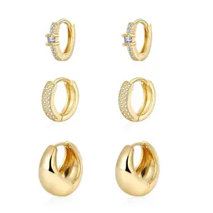3 Pairs Gold Hoop Earrings Set for Women Trendy,14K Gold Plated Lightweight Small Gold Hoop Earrings Chunky Open Hoops Earrings Jewelry Gifts,Hand Tools Kits