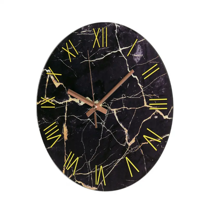 1 black marble texture wall clock, Geometric wall clock, modern Roman numeral wall clock, silent non-ticking round decorative quartz clock, suitable for living room, bedroom, bathroom, kitchen, office, home decoration, birthday, New Year, Christmas gi