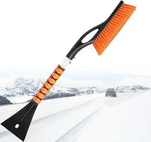 27'' Snow Brush - Detachable Ice Scraper for Car Windshield with Ergonomic Foam Grip for Snow Removal, Aluminum Car Snow Scraper and Brush for Cars, Trucks, SUVs (Heavy Duty ABS, PVC Brush) (B)