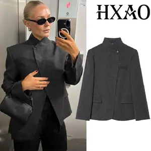 HXAO Blazers For Woman Office Look Dark Grey Blazer Women Asymmetrical Long Sleeve Autumn Women's Blazer Loose Casual Blazer