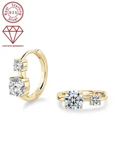 S925 Sterling Silver Synthetic Moissanite Decor Hoop Earrings, Fashionable Earrings for Women & Girls, Trendy All-match & Exquisite Jewelry for Birthday Gift, Solitaire Earrings