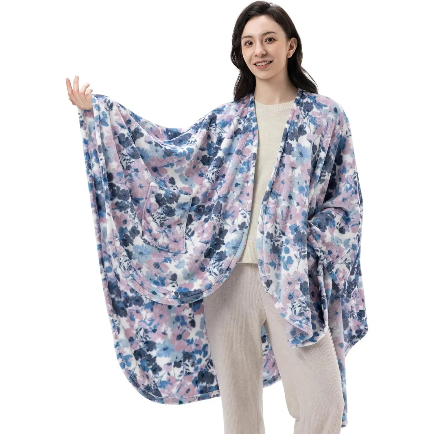 Microfiber Fleece Wearable Blanket, 58"×64" Oversized Hoodie Blanket with Pockets, Ultra Soft Cozy Sweatshirt Blanket