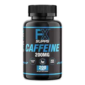 FX Supps Caffeine 200mg Pills 200 Capsules Fast Acting Energy Supplement for Men and Women Improves Focus Stimulates Memory Quick Energy Boost Healthcare Fitness
