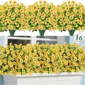 Artificial Flowers for Outdoors, 16 Bundles UV Resistant Fake Flowers Realistic Silk Faux Plants for Outdoor Planter Window Box Porch Patio Garden Home Outside Decorations