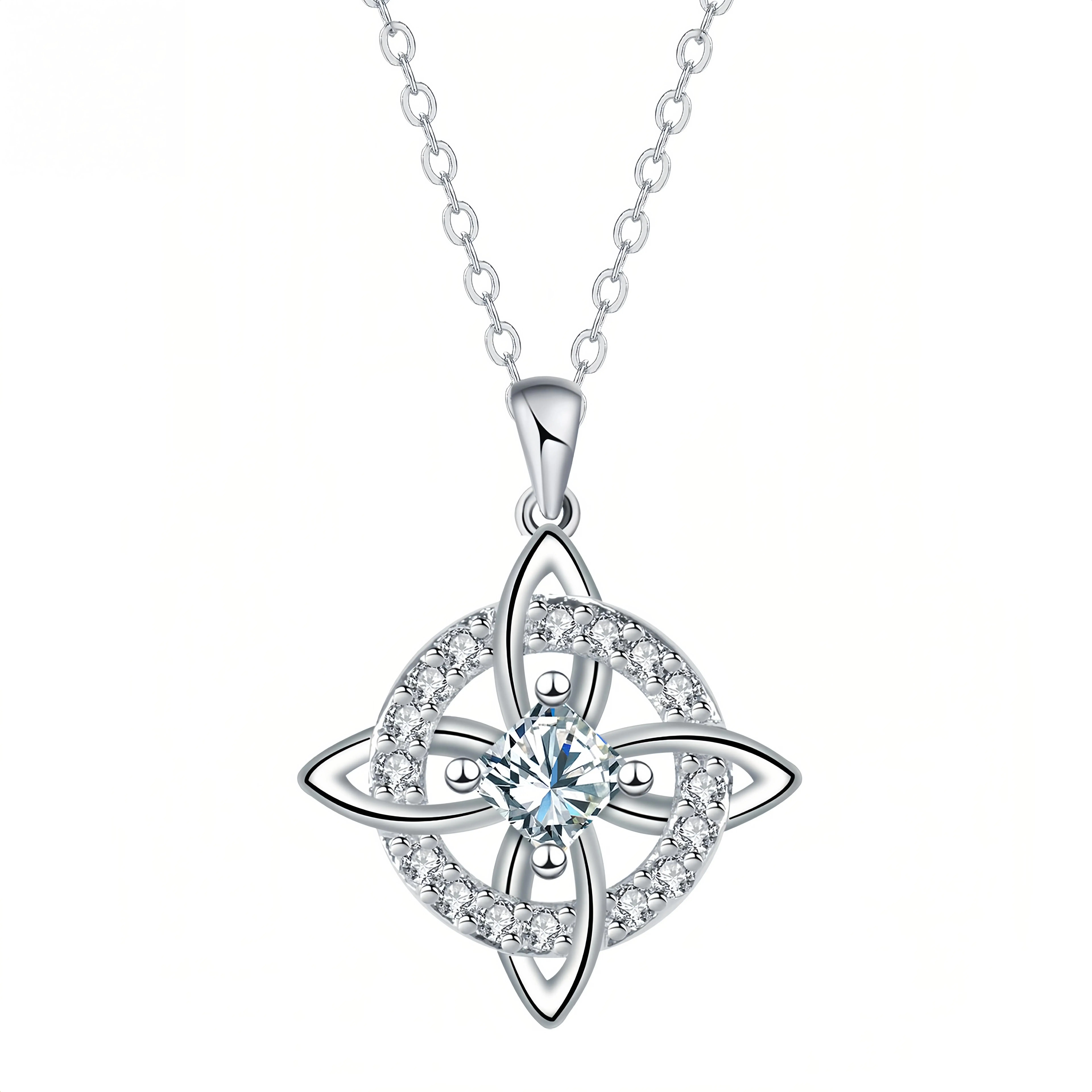 Celtic Silver Witches Knot Necklace for Women, Hecate Goddess Amulet with Simulated Gemstone, Auspicious Birthday Gift for Adults, Engagement