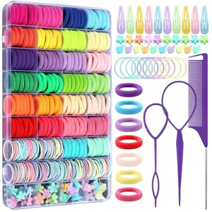 Dopamine Accessory Set - 360-Piece Kit with Elastic Ties, Hair Clips and Styling Tools for Toddler Girls' Hairstyling