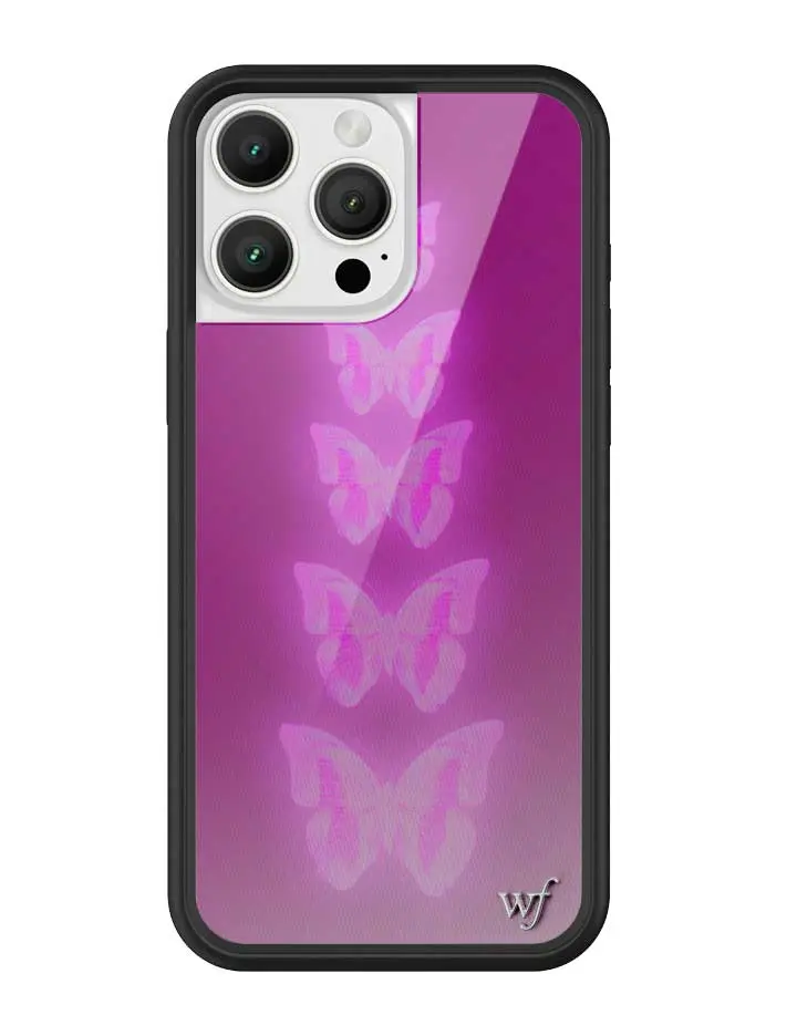 Neon Butterfly | Limited Edition iPhone Case | Raised Protective Black Bumper | Women Owned Small Business | Purple Pink Lights Aesthetic Trendy Y2K Custom Rubber Smartphone Protective Cellphone
