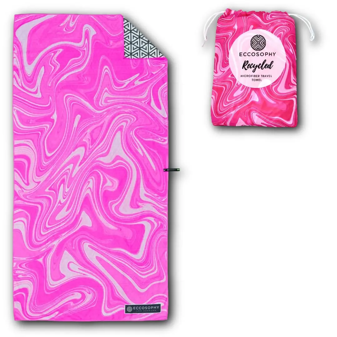 ECCOSOPHY Microfiber Beach Towels Made from Recycled Plastic Bottles  - Quick-Dry, Sand Free & Lightweight - Oversized 71”x35” with Pouch for Travel, Pool & Camping (Bahamas)