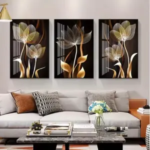 3pcs and Flower Wall Art Unframed Oil Paintings, Modern Artistic Abstract Floral Poster Home Decor, Living Room Wall Decoration