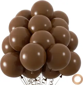 50 count Brown Balloons, 12inch Dark Brown Latex Neutral Balloons for Birthday Party BOHO Wedding Bear  Shower Decoration (With Ribbon & Glue)