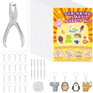 Shrink Plastic Sheet DIY Kit, Includes Heat Shrink Paper & Keychain Craft Supplies, Perfect for Kids Christmas Halloween Thanksgiving Gifts