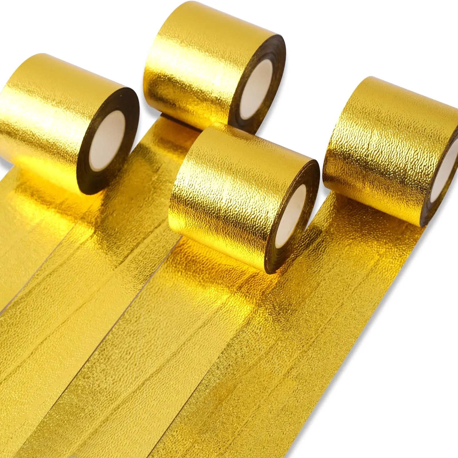 PartyWoo Metallic Gold Foil Crepe Paper Streamers - 4-Piece 328ft Decor Supplies for Birthdays, Festival Party, Home Party Celebrations (Happy Birthday, Graduation Compatible)