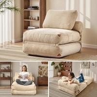 Beige Plush Corduroy | 36" Folding Sofa Bed