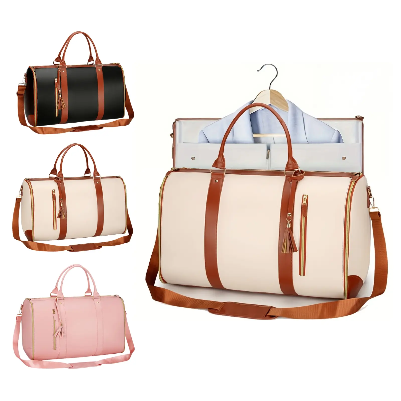 Travel Duffle Bag with Shoe Compartment, Men's Business Trendy Large Capacity Travel Bag, Foldable Carry on Weekender Bag, White