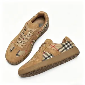 Retro Plaid Suede Casual Sneakers for Men, Classic Low-Top Lace-Up Shoes with Tartan Accents, Comfortable Gum Sole Footwear for Streetwear & Daily Wear