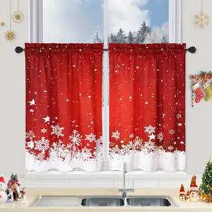 【GARVEE】Christmas Kitchen Curtains Set - Red Velvet Snowflake Design, Thermal Insulated Blackout Café Curtains, Short Window Panels 66x60 cm, Pack of 2