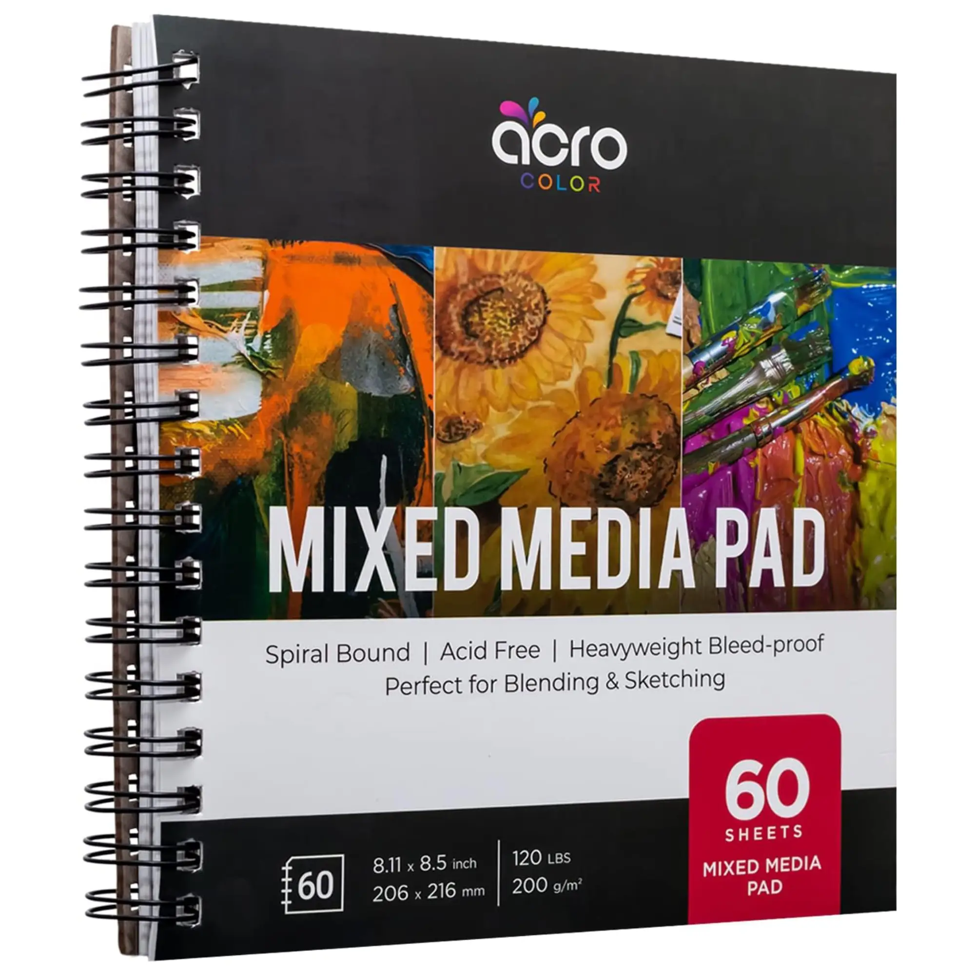 Mixed Media Sketchbook, 8.11” x 8.5”, Spiral Bound Sketch Pad With Thick, Heavyweight Paper, 200 GSM, 120 LBS, For All Wet & Dry Media - Watercolor, P