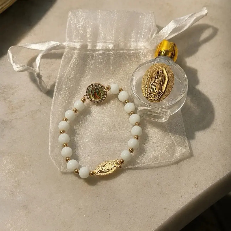 12-Set Baptism Party Favor Kits - Holy Water Bottles, White Bracelets, Ideal for Baptism Commemorative Celebrations (Festive & Party Supplies Accessory), White Bracelet